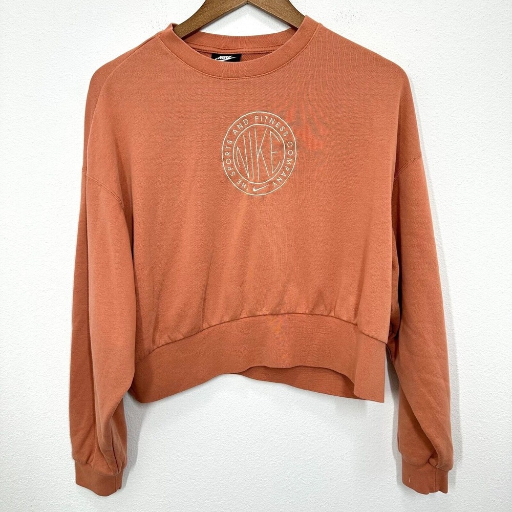 Nike Size XS Crewneck Cropped Sweatshirt Red Brown Embroidered Sporty Loungewear